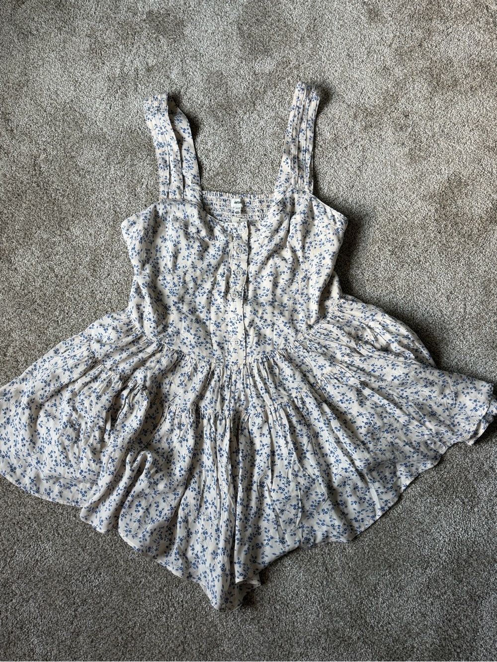 aerie Cream and Blue Floral One-Piece Romper